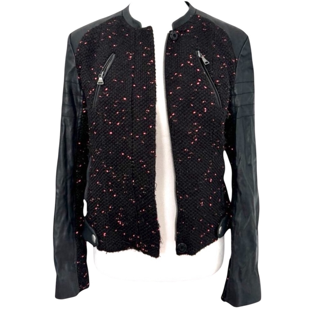 Express Faux Leather Jacket Cropped Tweed Motorcycle Edgy Urban Boho Biker Small